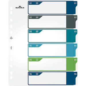 Register Durable, 6-teilig, DIN A4+, Indexblatt, EDV-beschriftbares Register, mit farbigen Taben Register Durable, 6-teilig, DIN A4+, Indexblatt, EDV-beschriftbares Register, mit farbigen Taben
