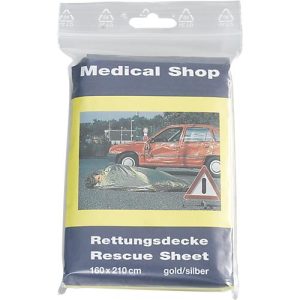 Rettungsdecke Medical Shop, L 2000 x B 1600 mm, aluminiumbedampfte Polyesterfolie, gold-silber Rettungsdecke Medical Shop, L 2000 x B 1600 mm, aluminiumbedampfte Polyesterfolie, gold-silber