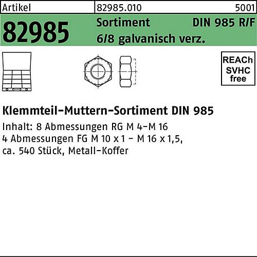 REYHER Klemmteil-Muttern-Sortiment DIN 985, 540-teilig, Stahl galvanisch verzinkt