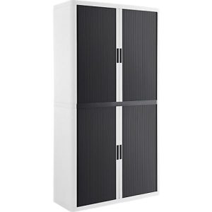 Rolladenschrank, B 1100 x T 415 x H 2040 mm, abschließbar, ohne Fachböden, High Impact Polystyrol, weiß/anthrazit Rolladenschrank, B 1100 x T 415 x H 2040 mm, abschließbar, ohne Fachböden, High Impact Polystyrol, weiß/anthrazit