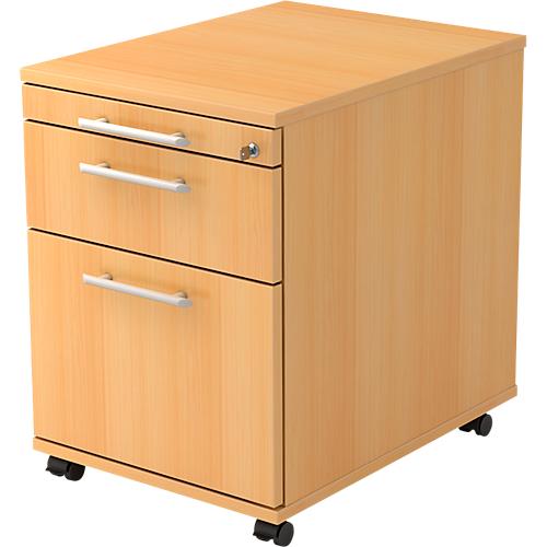 Rollcontainer, 1 Schub, 1 Utensilienauszug, Hängeregistraturauszug, B 428 x T 580 x H 590 mm, Buche-Dekor