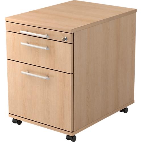Rollcontainer, 1 Schub, 1 Utensilienauszug, Hängeregistraturauszug, B 428 x T 580 x H 590 mm, Eiche-Dekor