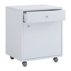 Rollcontainer, 1 Schubfach & 1 Türfach, B 450 x T 380 x H 540 mm, Spanplatte weiß mit Holzstruktur-Nachbildung Rollcontainer, 1 Schubfach & 1 Türfach, B 450 x T 380 x H 540 mm, Spanplatte weiß mit Holzstruktur-Nachbildung