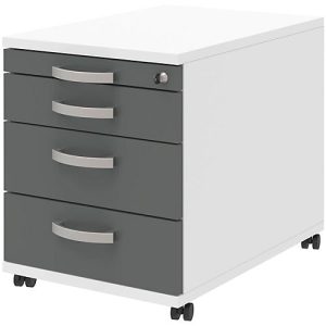 Rollcontainer BARI, Materialauszug, 3 Schubkästen, abschließbar, B 432 x T 577 x H 538 mm, weiß/anthrazit Rollcontainer BARI, Materialauszug, 3 Schubkästen, abschließbar, B 432 x T 577 x H 538 mm, weiß/anthrazit