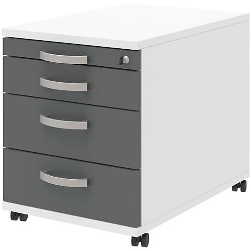 Rollcontainer BARI, Materialauszug, 3 Schubkästen, abschließbar, B 432 x T 577 x H 538 mm, weiß/anthrazit
