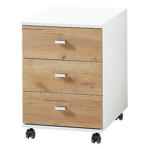 Rollcontainer Lioni, ideal für das Homeoffice, aus Holz, 3 Schübe, Steggriffe, B 400 x T 490 x H 570, weiß/Eiche-Navarra Rollcontainer Lioni, ideal für das Homeoffice, aus Holz, 3 Schübe, Steggriffe, B 400 x T 490 x H 570, weiß/Eiche-Navarra