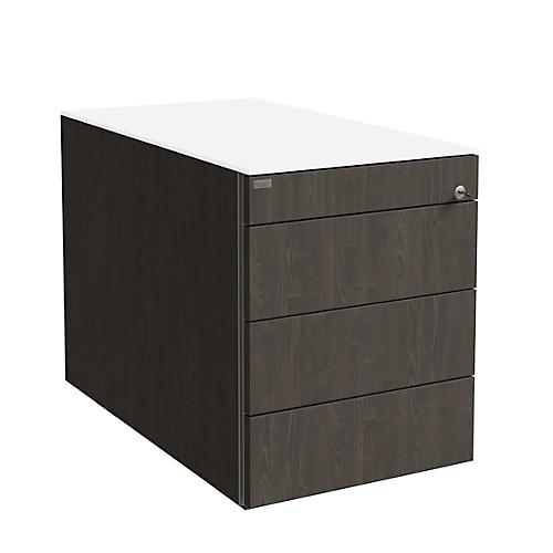 Rollcontainer SOLUS PLAY, 1 + 3 Schübe, grifflos, B 430 x T 777 x H 562 mm, Mooreiche