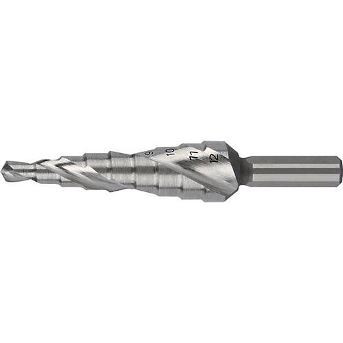 RUKO Stufenbohrer, Ø 4-12 mm, HSS-Co5, Spiralnut Z2, Stufen 9, L 65 mm, Kreuzanschliff