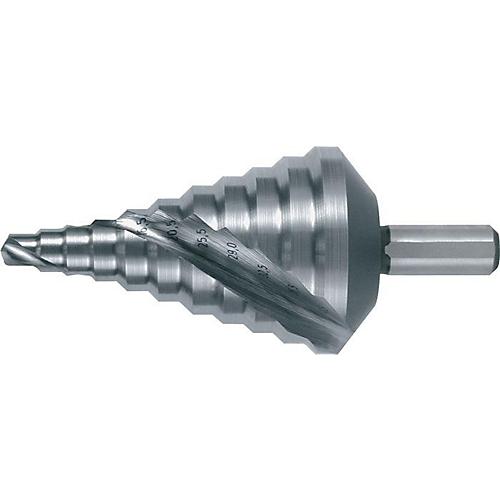 RUKO Stufenbohrer, Ø 6,5-40,5 mm, HSS Spiralnut Z.2, 11 Stufen, Spitzenwinkel 118°, Schaft mit 3 Spannflächen