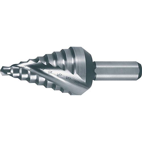RUKO Stufenbohrer HSS, Ø 4-20 mm, Spiralnut, L 58 mm, Kreuzanschliff, Spitzenwinkel 118°, für Schaltschrankbau