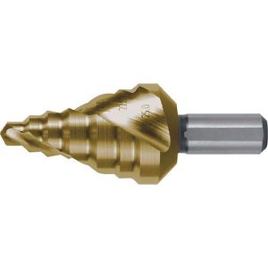 RUKO Stufenbohrer HSS TiN, Bohrbereich 6-25 mm, Spiralnut, 7 Stufen, 2 Schneiden, L 65 mm, Ø-Schaft 10 mm