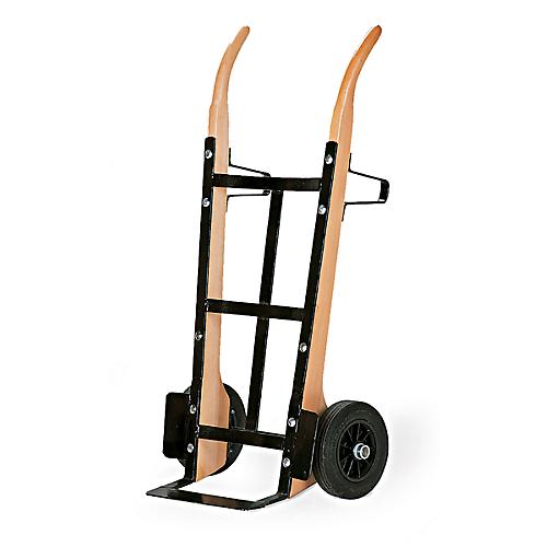 Sackkarre aus Holz mit Flachstahlschaufel, Tragkraft 250 kg, Luft-Bereifung