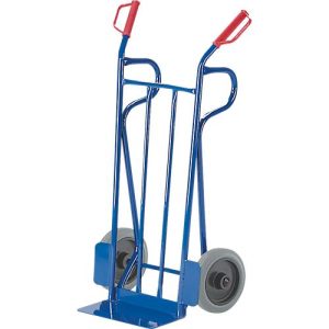 Sackkarre mit gewölbter Rückwand und Auflage + Stützholme, Tragkraft 250 kg, Vollgummi-Bereifung Sackkarre mit gewölbter Rückwand und Auflage + Stützholme, Tragkraft 250 kg, Vollgummi-Bereifung