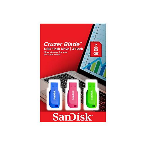 SanDisk Cruzer Blade - USB-Flash-Laufwerk - 32 GB - USB 2.0 - Blau, grün, pink (Packung mit 3)
