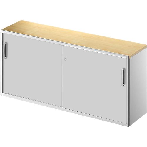 Schäfer Shop Genius Beistellschrank TETRIS SOLID, 2 OH, in Schreibtischhöhe, B 1600 mm, 25 mm Abdeckplatte, Ahorn-Dekor/weißalu