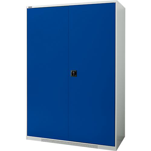 Schäfer Shop Genius Flügeltürenschrank FS, Stahl, mit Belüftungslöchern, B 1343 x T 620 x H 1950 mm, 5 OH, Lichtgrau/Enzianblau, bis 750 kg