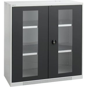 Schäfer Shop Genius Flügeltürenschrank FS, Stahl, Sichtfenster, Lüftungslöcher, B 1055 x T 520 x H 1105 mm, 3 OH, Lichtgrau/Anthrazitgrau, bis 300 kg Schäfer Shop Genius Flügeltürenschrank FS, Stahl, Sichtfenster, Lüftungslöcher, B 1055 x T 520 x H 1105 mm, 3 OH, Lichtgrau/Anthrazitgrau, bis 300 kg