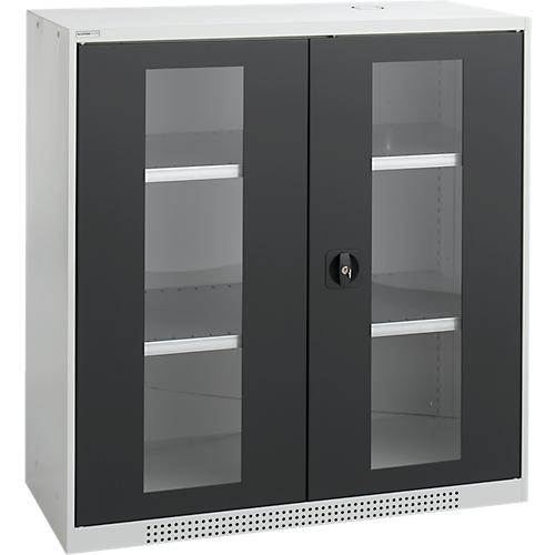 Schäfer Shop Genius Flügeltürenschrank FS, Stahl, Sichtfenster, Lüftungslöcher, B 1055 x T 520 x H 1105 mm, 3 OH, Lichtgrau/Anthrazitgrau, bis 300 kg