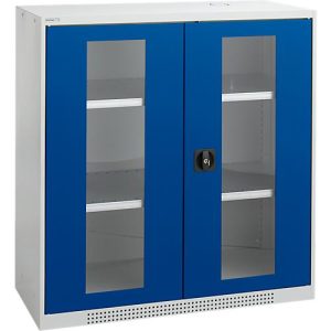 Schäfer Shop Genius Flügeltürenschrank FS, Stahl, Sichtfenster, Lüftungslöcher, B 1055 x T 520 x H 1105 mm, 3 OH, Lichtgrau/Enzianblau, bis 300 kg Schäfer Shop Genius Flügeltürenschrank FS, Stahl, Sichtfenster, Lüftungslöcher, B 1055 x T 520 x H 1105 mm, 3 OH, Lichtgrau/Enzianblau, bis 300 kg