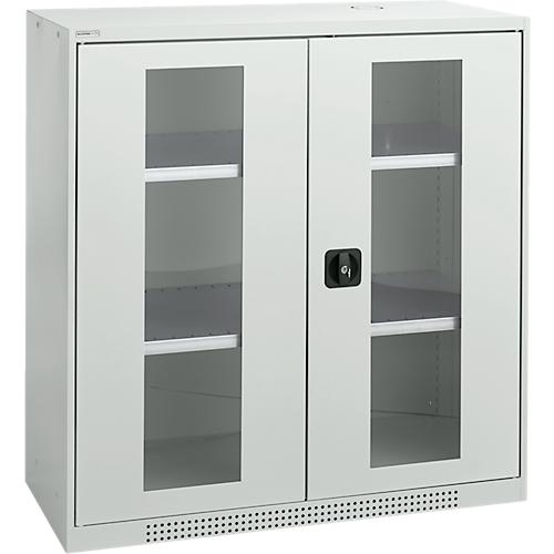 Schäfer Shop Genius Flügeltürenschrank FS, Stahl, Sichtfenster, Lüftungslöcher, B 1055 x T 520 x H 1105 mm, 3 OH, Lichtgrau/Lichtgrau, bis 300 kg
