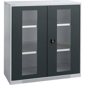 Schäfer Shop Genius Flügeltürenschrank FS, Stahl, Sichtfenster, Lüftungslöcher, B 1055 x T 520 x H 1105 mm, 3 OH, Weißalu/Anthrazitgrau, bis 300 kg Schäfer Shop Genius Flügeltürenschrank FS, Stahl, Sichtfenster, Lüftungslöcher, B 1055 x T 520 x H 1105 mm, 3 OH, Weißalu/Anthrazitgrau, bis 300 kg