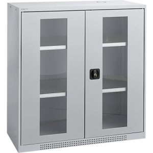 Schäfer Shop Genius Flügeltürenschrank FS, Stahl, Sichtfenster, Lüftungslöcher, B 1055 x T 520 x H 1105 mm, 3 OH, Weißalu/Weißalu, bis 300 kg Schäfer Shop Genius Flügeltürenschrank FS, Stahl, Sichtfenster, Lüftungslöcher, B 1055 x T 520 x H 1105 mm, 3 OH, Weißalu/Weißalu, bis 300 kg
