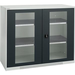 Schäfer Shop Genius Flügeltürenschrank FS, Stahl, Sichtfenster, Lüftungslöcher, B 1343 x T 520 x H 1105 mm, 3 OH, Lichtgrau/Anthrazitgrau, bis 450 kg Schäfer Shop Genius Flügeltürenschrank FS, Stahl, Sichtfenster, Lüftungslöcher, B 1343 x T 520 x H 1105 mm, 3 OH, Lichtgrau/Anthrazitgrau, bis 450 kg