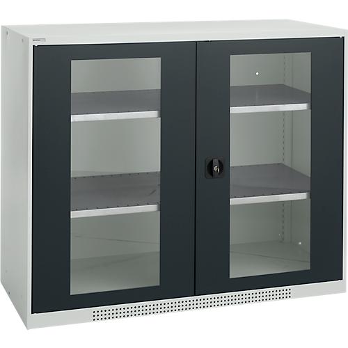 Schäfer Shop Genius Flügeltürenschrank FS, Stahl, Sichtfenster, Lüftungslöcher, B 1343 x T 520 x H 1105 mm, 3 OH, Lichtgrau/Anthrazitgrau, bis 450 kg