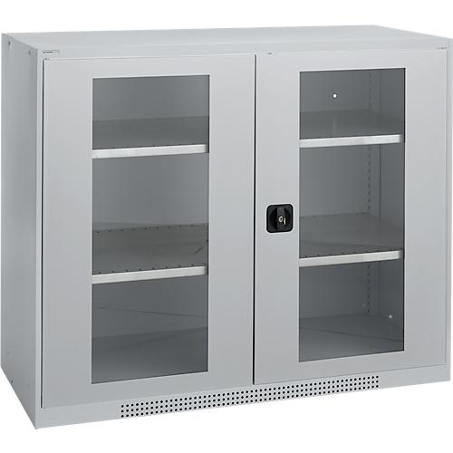 Schäfer Shop Genius Flügeltürenschrank FS, Stahl, Sichtfenster, Lüftungslöcher, B 1343 x T 520 x H 1105 mm, 3 OH, Weißalu/Weißalu, bis 450 kg