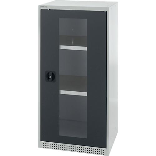 Schäfer Shop Genius Flügeltürenschrank FS, Stahl, Sichtfenster, Lüftungslöcher, B 545 x T 520 x H 1105 mm, 3 OH, Lichtgrau/Anthrazitgrau, bis 150 kg