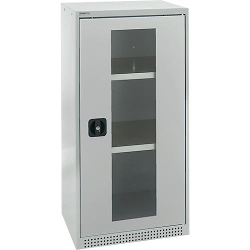 Schäfer Shop Genius Flügeltürenschrank FS, Stahl, Sichtfenster, Lüftungslöcher, B 545 x T 520 x H 1105 mm, 3 OH, Lichtgrau/Lichtgrau, bis 150 kg