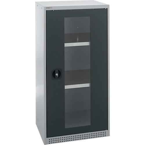 Schäfer Shop Genius Flügeltürenschrank FS, Stahl, Sichtfenster, Lüftungslöcher, B 545 x T 520 x H 1105 mm, 3 OH, Weißalu/Anthrazitgrau, bis 150 kg