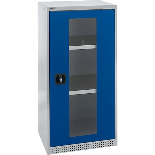Schäfer Shop Genius Flügeltürenschrank FS, Stahl, Sichtfenster, Lüftungslöcher, B 545 x T 520 x H 1105 mm, 3 OH, Weißalu/Enzianblau, bis 150 kg