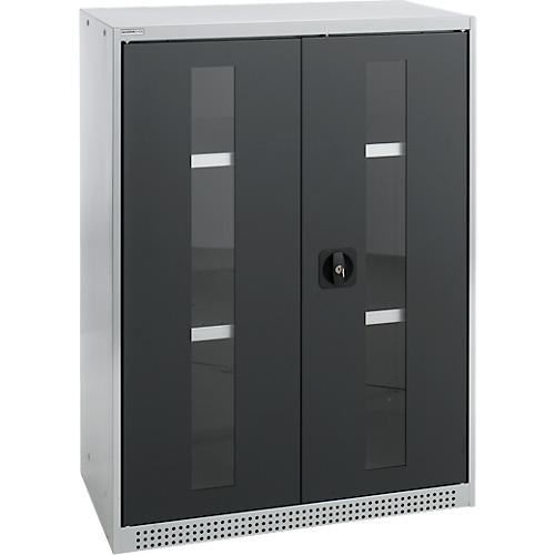 Schäfer Shop Genius Flügeltürenschrank FS, Stahl, Sichtfenster, Lüftungslöcher, B 810 x T 520 x H 1105 mm, 3 OH, Weißalu/Anthrazitgrau, bis 180 kg