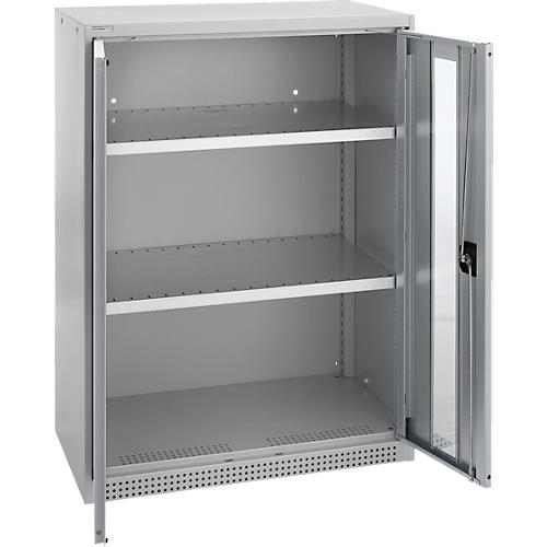 Schäfer Shop Genius Flügeltürenschrank FS, Stahl, Sichtfenster, Lüftungslöcher, B 810 x T 520 x H 1105 mm, 3 OH, Weißalu/Weißalu, bis 180 kg