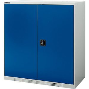 Schäfer Shop Genius Flügeltürschrank FS, 3 OH, abschließbar, 2 Fachböden, bis 450 kg, Stahl, lichtgrau RAL 7035/enzianblau RAL 5010