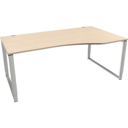 Schäfer Shop Genius Freiformschreibtisch MODENA FLEX, Bügelfuß, manuell höhenverstellbar, Ansatz rechts, B 1800 mm, Ahorn-Dekor