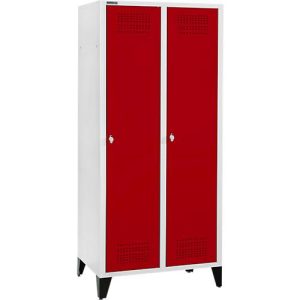 Schäfer Shop Genius Kleiderspind mit Füßen, 2 Abteile, 400 mm Abteilbreite, Sicherheitsdrehriegelverschluss, rubinrot Schäfer Shop Genius Kleiderspind mit Füßen, 2 Abteile, 400 mm Abteilbreite, Sicherheitsdrehriegelverschluss, rubinrot