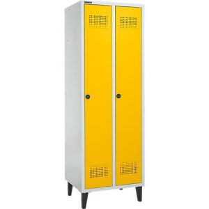 Schäfer Shop Genius Kleiderspind mit Füßen, 2 Abteile, Sicherheitsdrehriegelverschluss, lichtgrau/gelb Schäfer Shop Genius Kleiderspind mit Füßen, 2 Abteile, Sicherheitsdrehriegelverschluss, lichtgrau/gelb