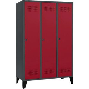 Schäfer Shop Genius Kleiderspind mit Füßen, 3 Abteile, 400 mm Abteilbreite, Sicherheitsdrehriegelverschluss, anthrazit/rubinrot Schäfer Shop Genius Kleiderspind mit Füßen, 3 Abteile, 400 mm Abteilbreite, Sicherheitsdrehriegelverschluss, anthrazit/rubinrot