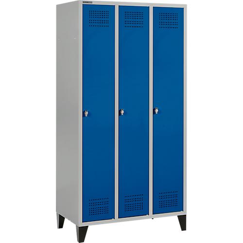 Schäfer Shop Genius Kleiderspind mit Füßen, 3 Abteile, Drehverschluss, hellsilber/enzianblau