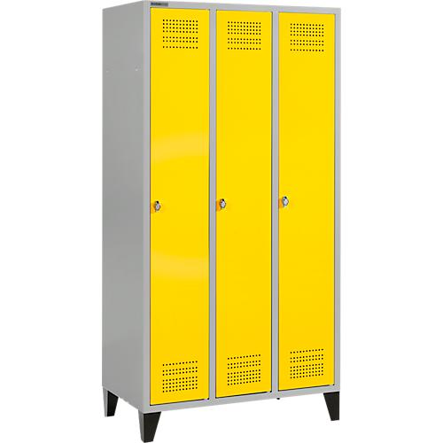 Schäfer Shop Genius Kleiderspind mit Füßen, 3 Abteile, Drehverschluss, hellsilber/gelb