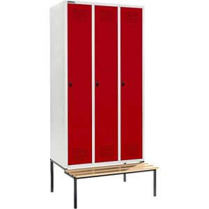 Schäfer Shop Genius Kleiderspind mit Sitzbank, 3 Abteile, 300 mm Abteilbreite, Sicherheitsdrehriegelverschluss, lichtgrau/rubinrot Schäfer Shop Genius Kleiderspind mit Sitzbank, 3 Abteile, 300 mm Abteilbreite, Sicherheitsdrehriegelverschluss, lichtgrau/rubinrot