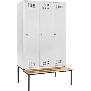 Schäfer Shop Genius Kleiderspind mit Sitzbank, 3 Abteile, 400 mm Abteilbreite, Zylinderschloss, lichtgrau/lichtgrau Schäfer Shop Genius Kleiderspind mit Sitzbank, 3 Abteile, 400 mm Abteilbreite, Zylinderschloss, lichtgrau/lichtgrau