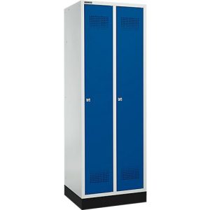 Schäfer Shop Genius Kleiderspind mit Sockel, 2 Abteile, 300 mm Abteilbreite, Zylinderschloss, lichtgrau/enzianblau Schäfer Shop Genius Kleiderspind mit Sockel, 2 Abteile, 300 mm Abteilbreite, Zylinderschloss, lichtgrau/enzianblau