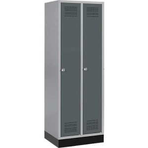 Schäfer Shop Genius Kleiderspind mit Sockel, 2 Abteile, Zylinderschloss, weißaluminium/anthrazit