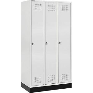 Schäfer Shop Genius Kleiderspind mit Sockel, 3 Abteile, Sicherheitsdrehriegelverschluss, lichtgrau/lichtgrau