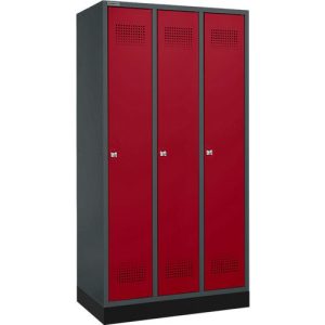 Schäfer Shop Genius Kleiderspind mit Sockel, 3 Abteile, Zylinderschloss, anthrazit/rubinrot