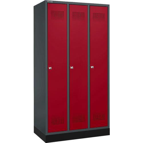 Schäfer Shop Genius Kleiderspind mit Sockel, 3 Abteile, Zylinderschloss, anthrazit/rubinrot