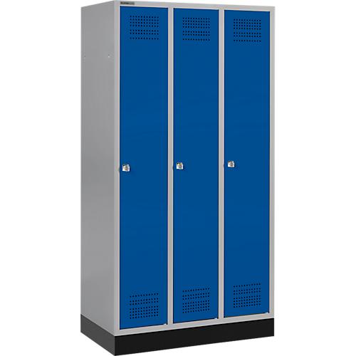 Schäfer Shop Genius Kleiderspind mit Sockel, 3 Abteile, Zylinderschloss, hellsilber/enzianblau